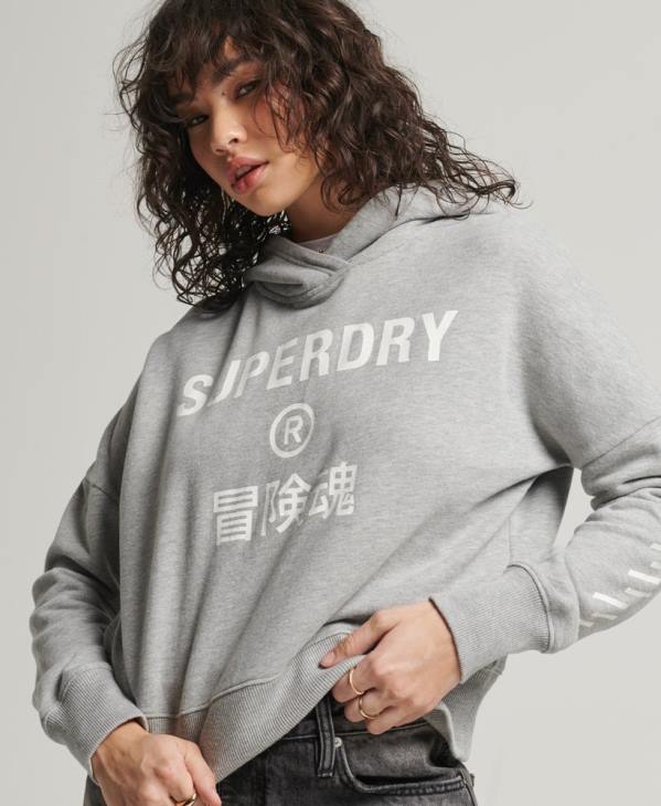 Superdry femmes sweat à capuche court sport D64Z5898 vêtements gris