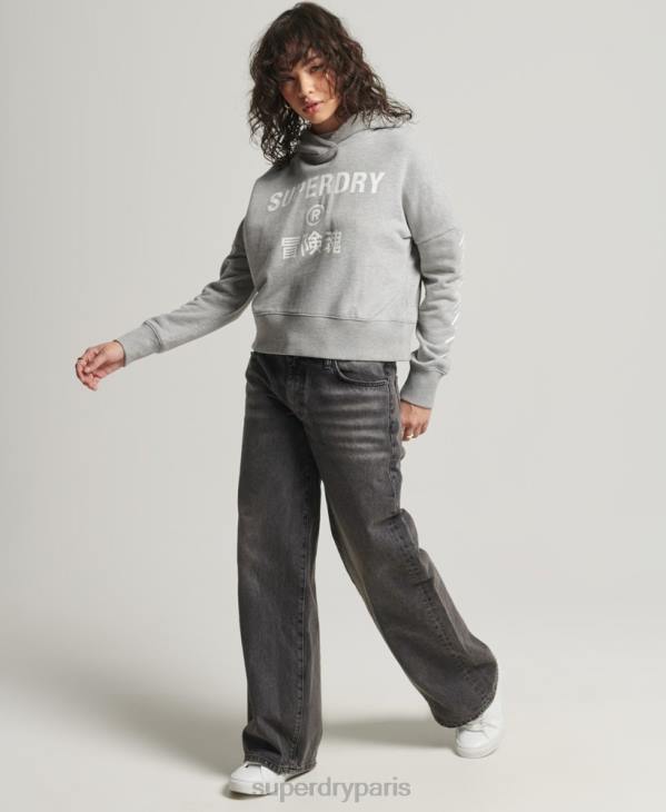 Superdry femmes sweat à capuche court sport D64Z5898 vêtements gris