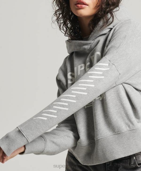 Superdry femmes sweat à capuche court sport D64Z5898 vêtements gris