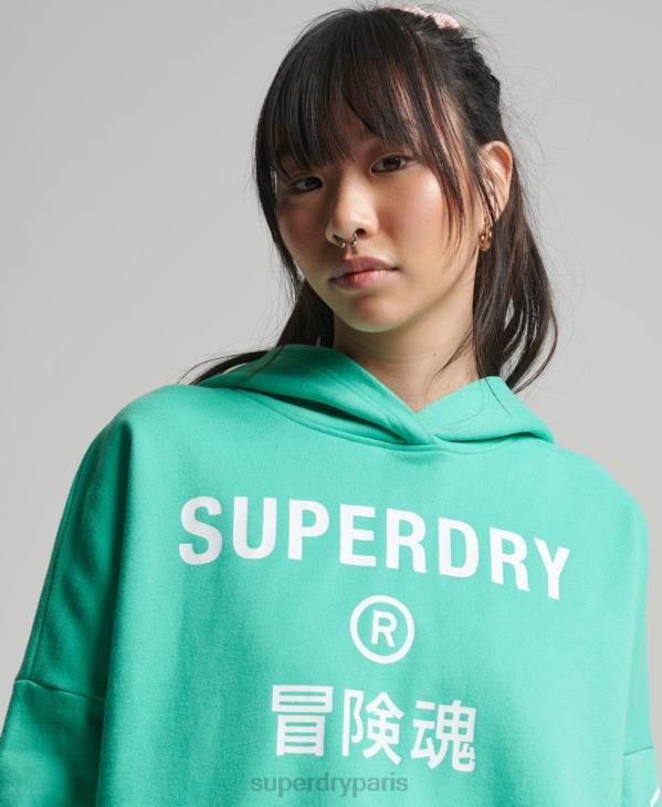 Superdry femmes sweat à capuche court sport D64Z5978 vêtements vert