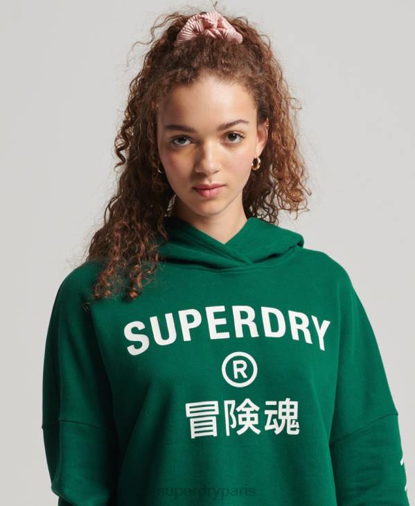 Superdry femmes sweat à capuche court sport D64Z6087 vêtements vert