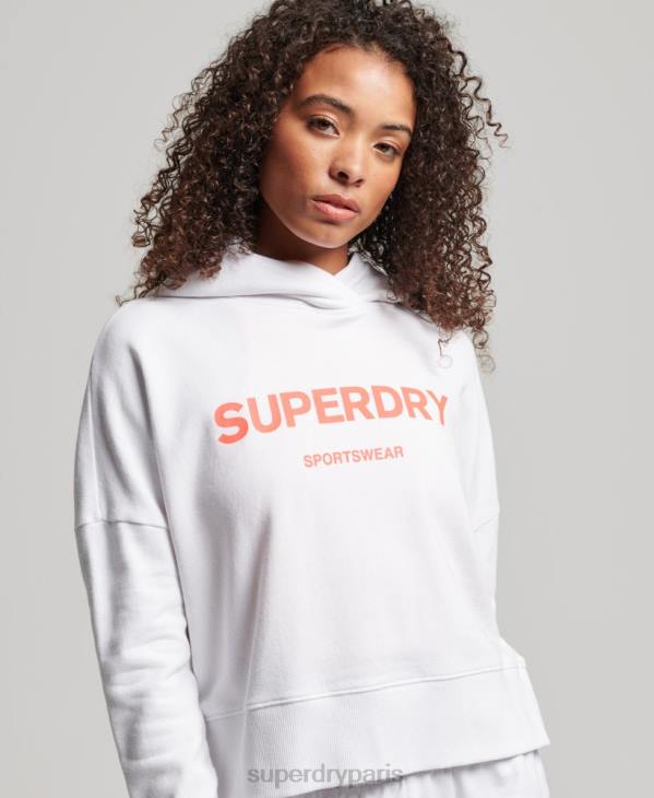 Superdry femmes sweat à capuche crop core sport D64Z3359 vêtements blanc