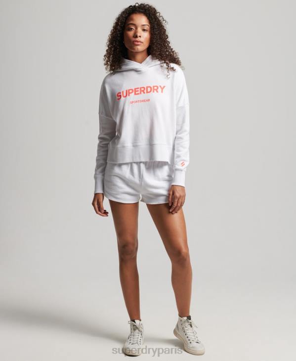 Superdry femmes sweat à capuche crop core sport D64Z3359 vêtements blanc