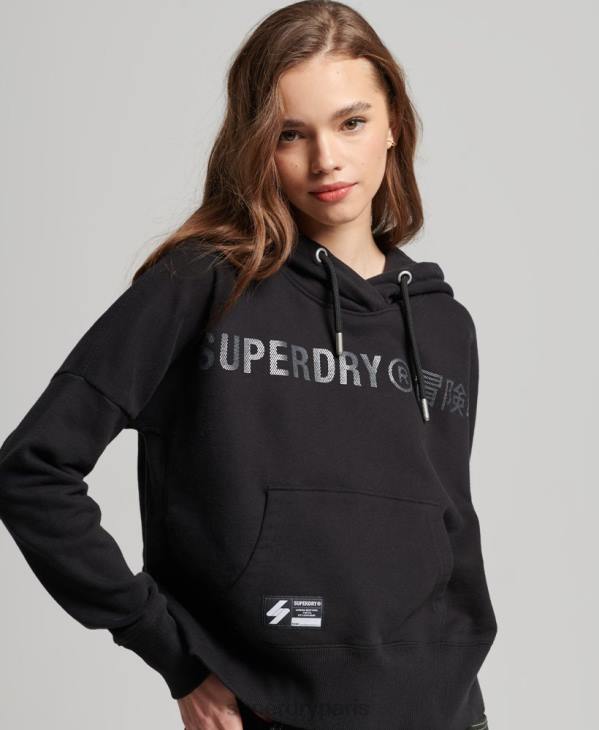 Superdry femmes sweat à capuche crop à logo indépendant D64Z5780 vêtements noir