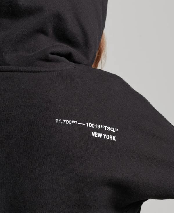 Superdry femmes sweat à capuche crop à logo indépendant D64Z5780 vêtements noir