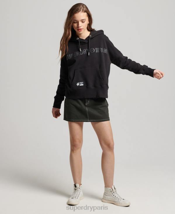 Superdry femmes sweat à capuche crop à logo indépendant D64Z5780 vêtements noir