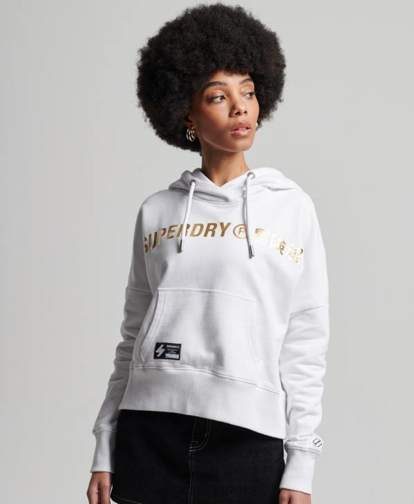 Superdry femmes sweat à capuche crop à logo indépendant D64Z5844 vêtements blanc
