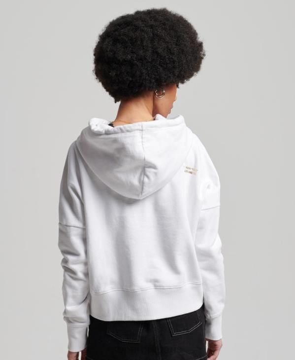 Superdry femmes sweat à capuche crop à logo indépendant D64Z5844 vêtements blanc