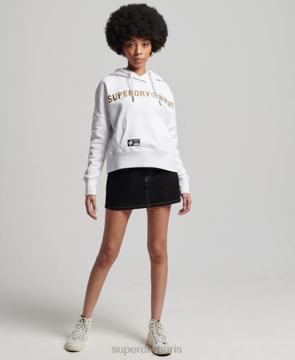 Superdry femmes sweat à capuche crop à logo indépendant D64Z5844 vêtements blanc