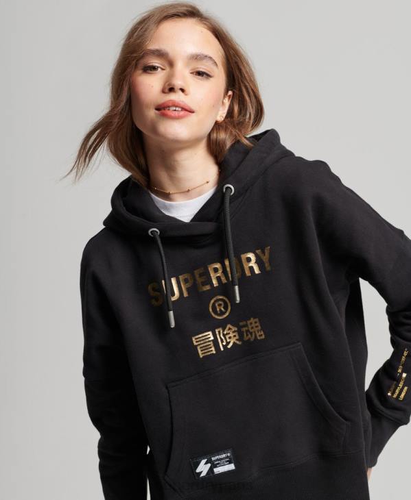 Superdry femmes sweat à capuche crop à logo indépendant D64Z5871 vêtements noir