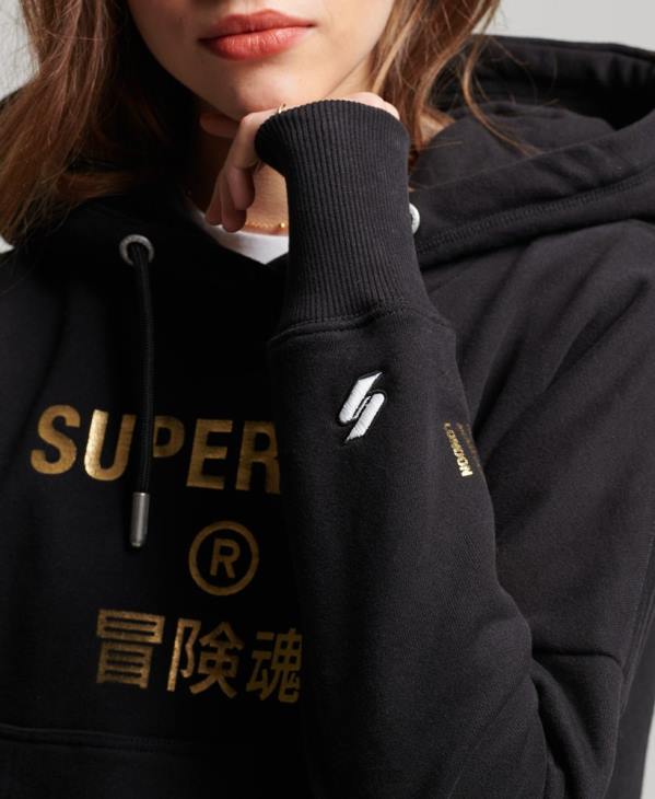 Superdry femmes sweat à capuche crop à logo indépendant D64Z5871 vêtements noir