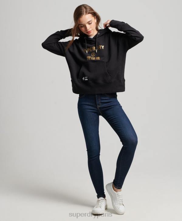 Superdry femmes sweat à capuche crop à logo indépendant D64Z5871 vêtements noir