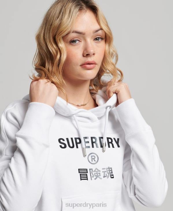 Superdry femmes sweat à capuche crop à logo indépendant D64Z5894 vêtements blanc
