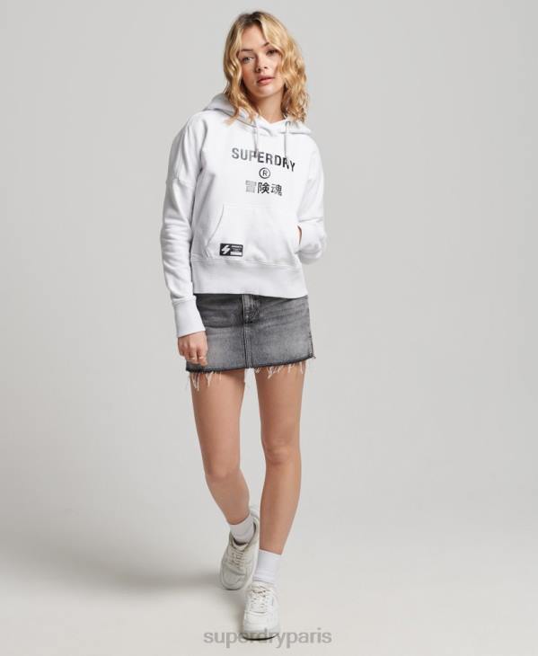 Superdry femmes sweat à capuche crop à logo indépendant D64Z5894 vêtements blanc