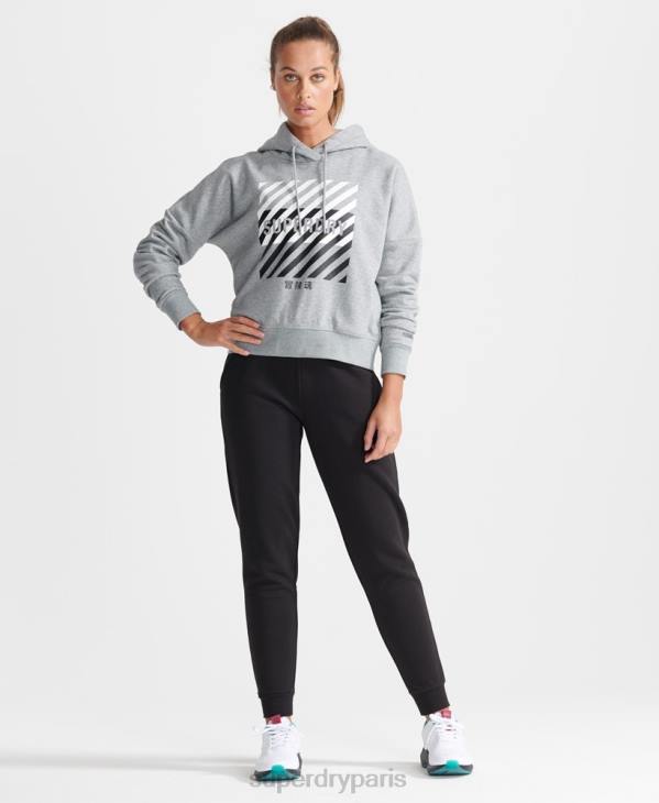 Superdry femmes sweat à capuche crop training core sport D64Z6149 vêtements gris