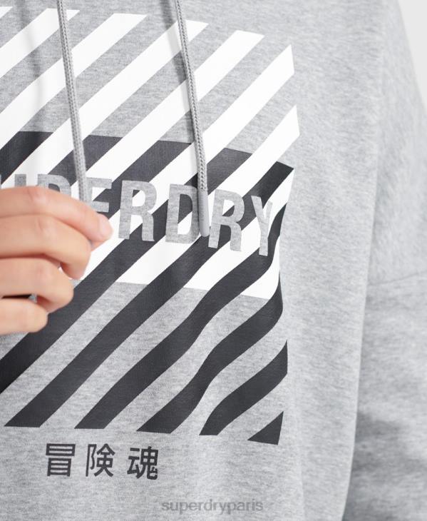 Superdry femmes sweat à capuche crop training core sport D64Z6149 vêtements gris