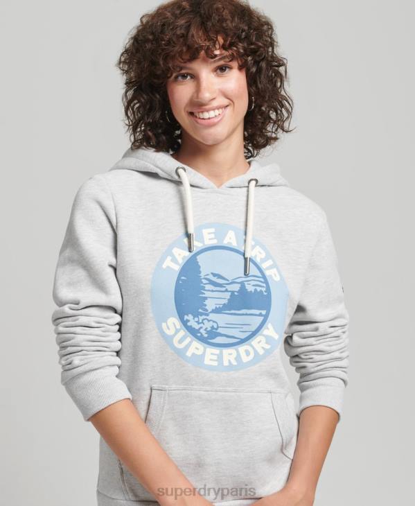 Superdry femmes sweat à capuche de voyage D64Z3291 vêtements gris clair