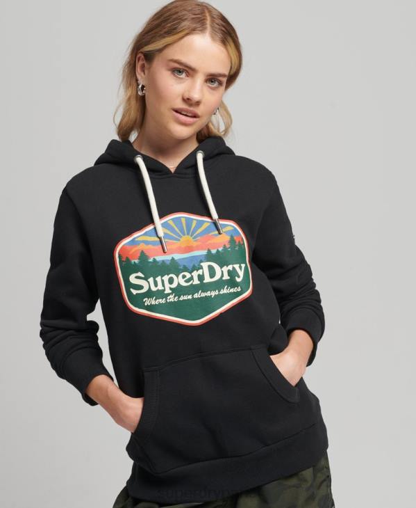 Superdry femmes sweat à capuche de voyage D64Z6070 vêtements noir