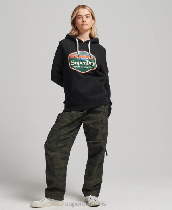 Superdry femmes sweat à capuche de voyage D64Z6070 vêtements noir