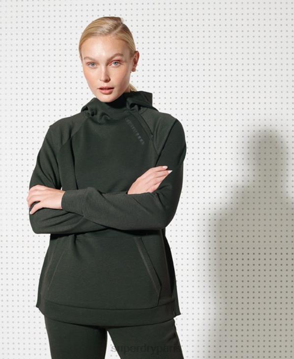 Superdry femmes sweat à capuche à demi-zip d'entraînement D64Z6124 vêtements kaki