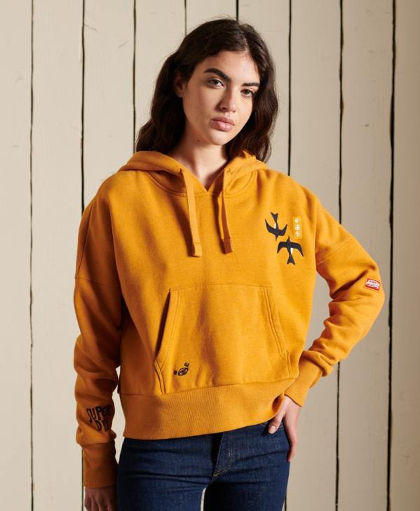 Superdry femmes sweat à capuche droit suika à ornements D64Z6099 vêtements or