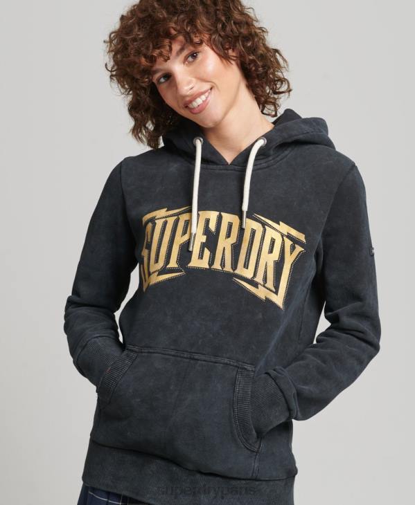 Superdry femmes sweat à capuche en métal avec marque D64Z5783 vêtements noir