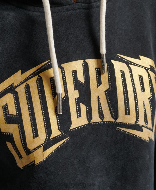 Superdry femmes sweat à capuche en métal avec marque D64Z5783 vêtements noir