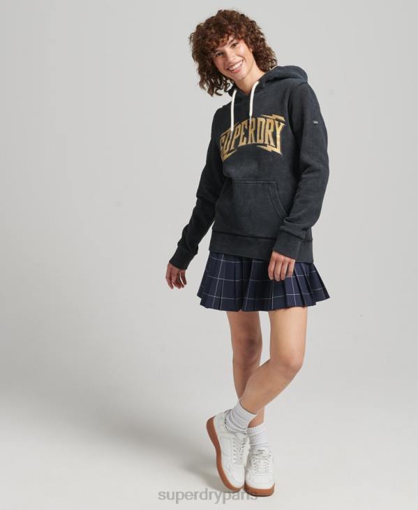 Superdry femmes sweat à capuche en métal avec marque D64Z5783 vêtements noir