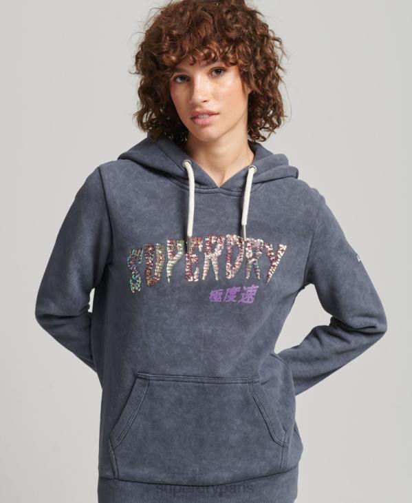 Superdry femmes sweat à capuche en métal avec marque D64Z5849 vêtements noir