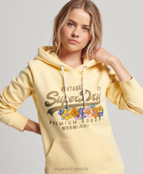 Superdry femmes sweat à capuche fleuri à logo vintage D64Z3271 vêtements jaune