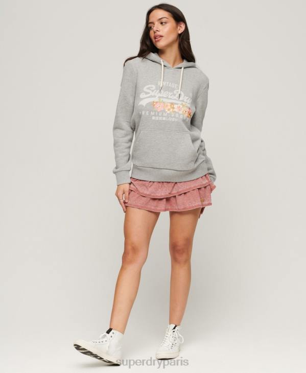 Superdry femmes sweat à capuche fleuri à logo vintage D64Z3370 vêtements gris clair