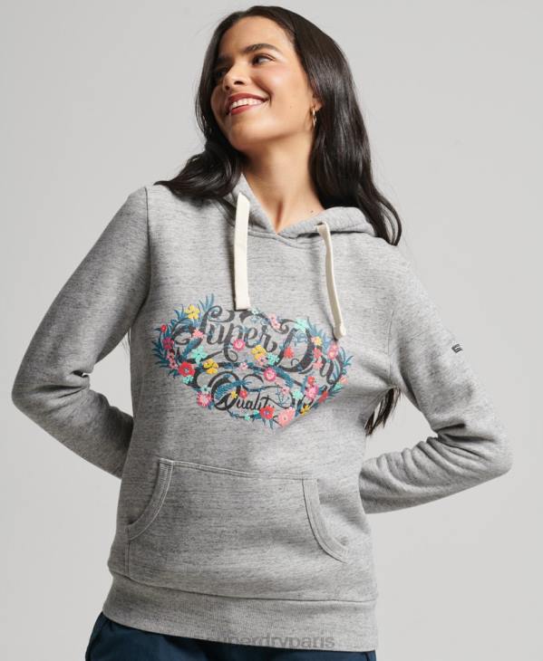 Superdry femmes sweat à capuche à fleurs D64Z3376 vêtements gris