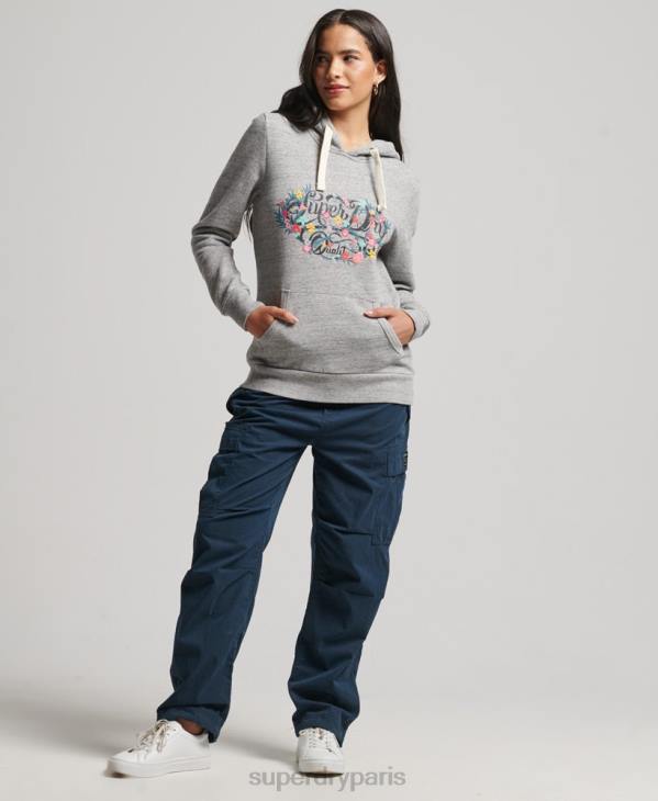 Superdry femmes sweat à capuche à fleurs D64Z3376 vêtements gris