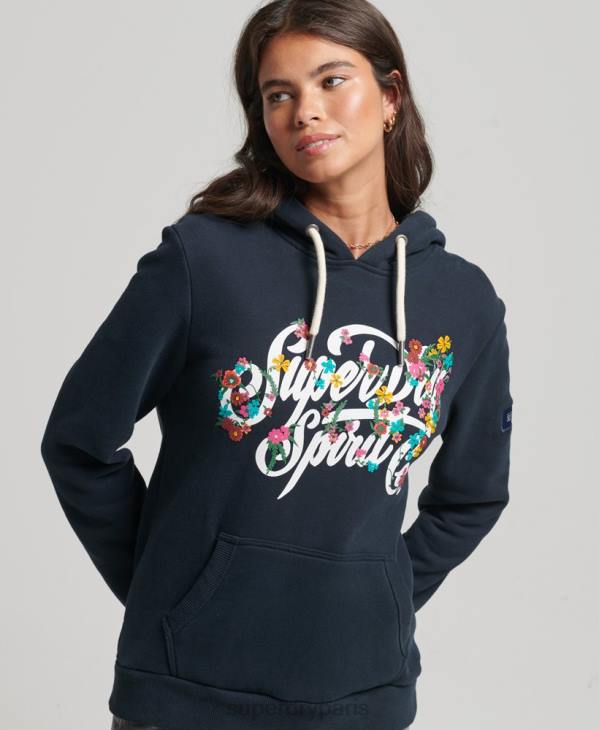 Superdry femmes sweat à capuche à fleurs D64Z6773 vêtements marine