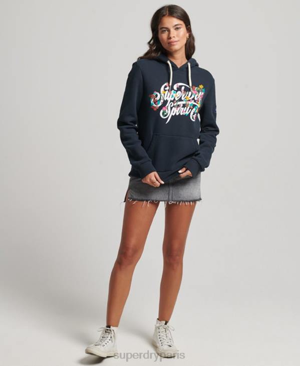 Superdry femmes sweat à capuche à fleurs D64Z6773 vêtements marine