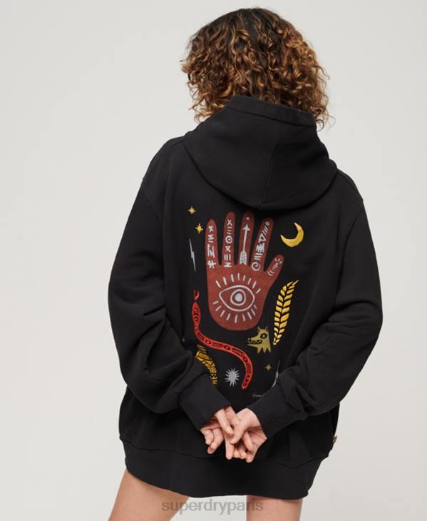 Superdry femmes sweat à capuche folk nomade D64Z3290 vêtements noir