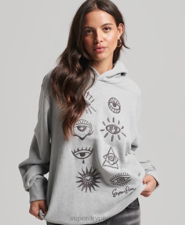 Superdry femmes sweat à capuche folk nomade D64Z3307 vêtements gris