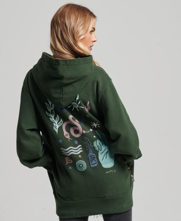 Superdry femmes sweat à capuche folk nomade D64Z3415 vêtements vert