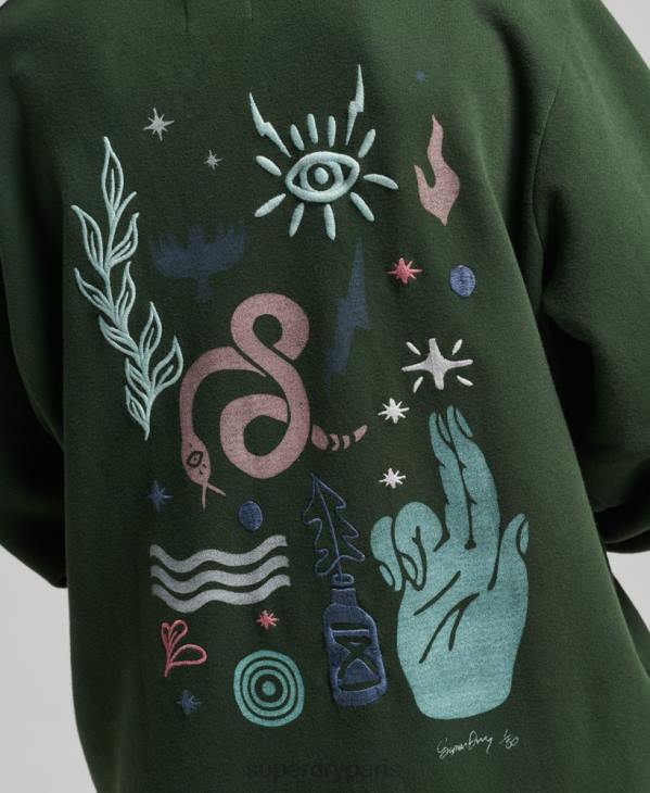 Superdry femmes sweat à capuche folk nomade D64Z3415 vêtements vert