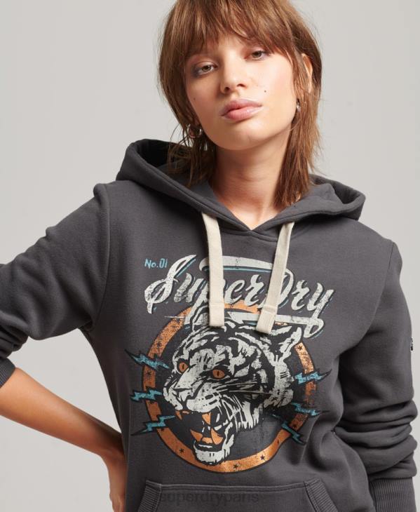 Superdry femmes sweat à capuche graphique bohème D64Z6153 vêtements gris