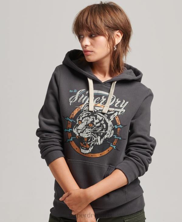 Superdry femmes sweat à capuche graphique bohème D64Z6153 vêtements gris