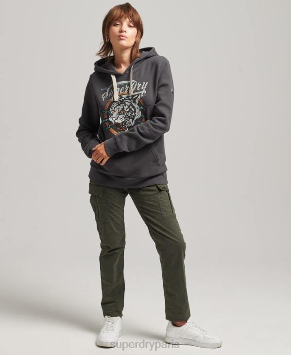 Superdry femmes sweat à capuche graphique bohème D64Z6153 vêtements gris