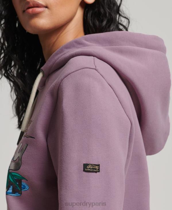 Superdry femmes sweat à capuche graphique à logo vintage japonais D64Z3403 vêtements violet