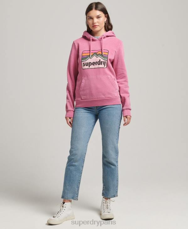 Superdry femmes sweat à capuche graphique terrain 90s D64Z5749 vêtements rose