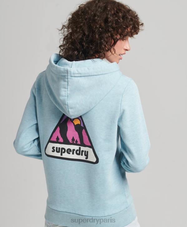 Superdry femmes sweat à capuche graphique terrain 90s D64Z5907 vêtements bleu clair
