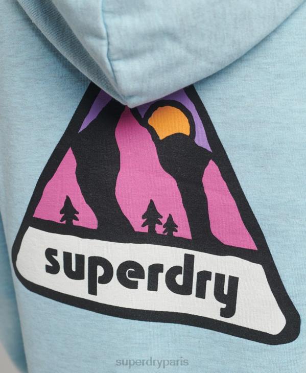 Superdry femmes sweat à capuche graphique terrain 90s D64Z5907 vêtements bleu clair