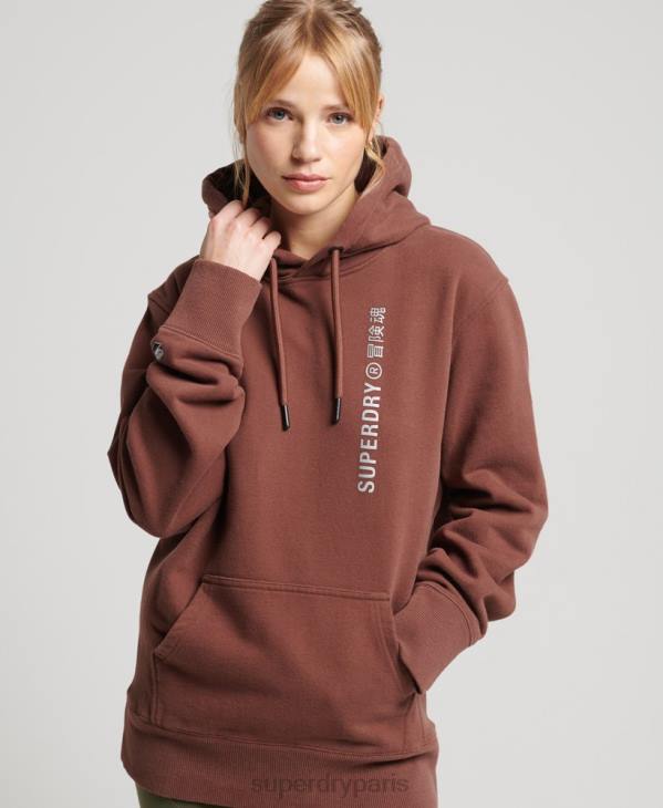 Superdry femmes sweat à capuche lâche code linear D64Z5882 vêtements brun