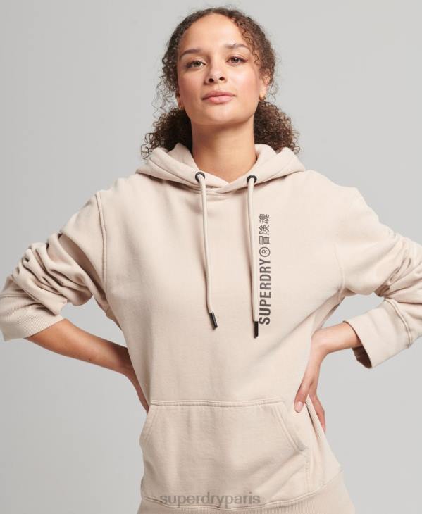 Superdry femmes sweat à capuche lâche code linear D64Z5889 vêtements beige