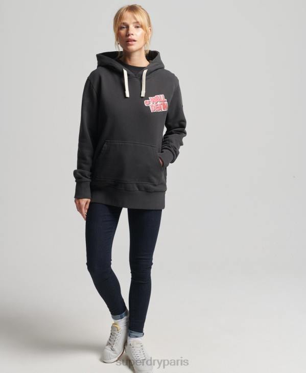 Superdry femmes sweat à capuche lignes vintage D64Z3447 vêtements gris foncé
