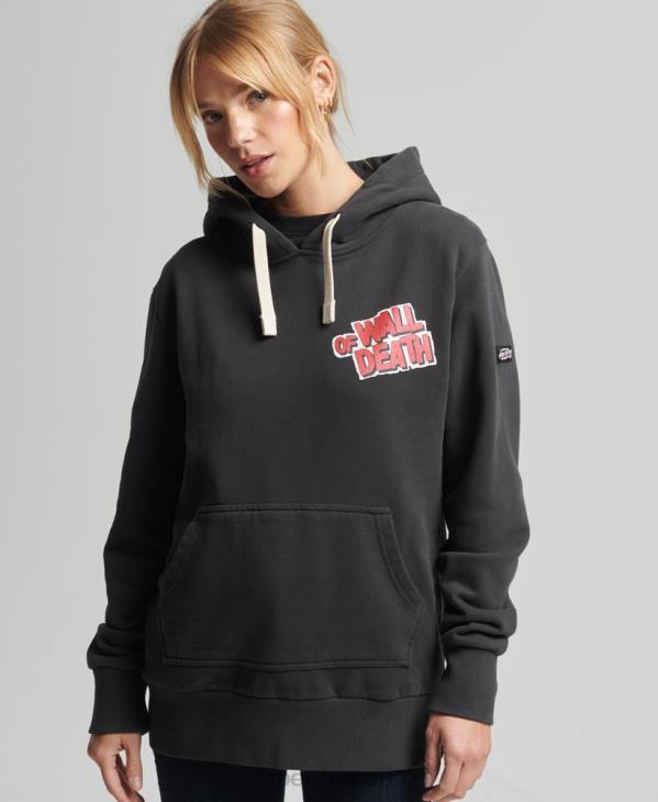Superdry femmes sweat à capuche lignes vintage D64Z3447 vêtements gris foncé